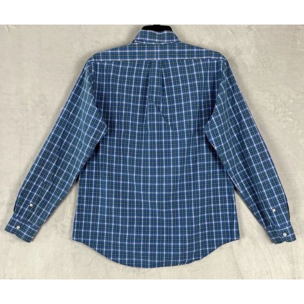 Polo Ralph Lauren Shirt Men Large Blue Check Custom Fit Gingham Button Up Casual